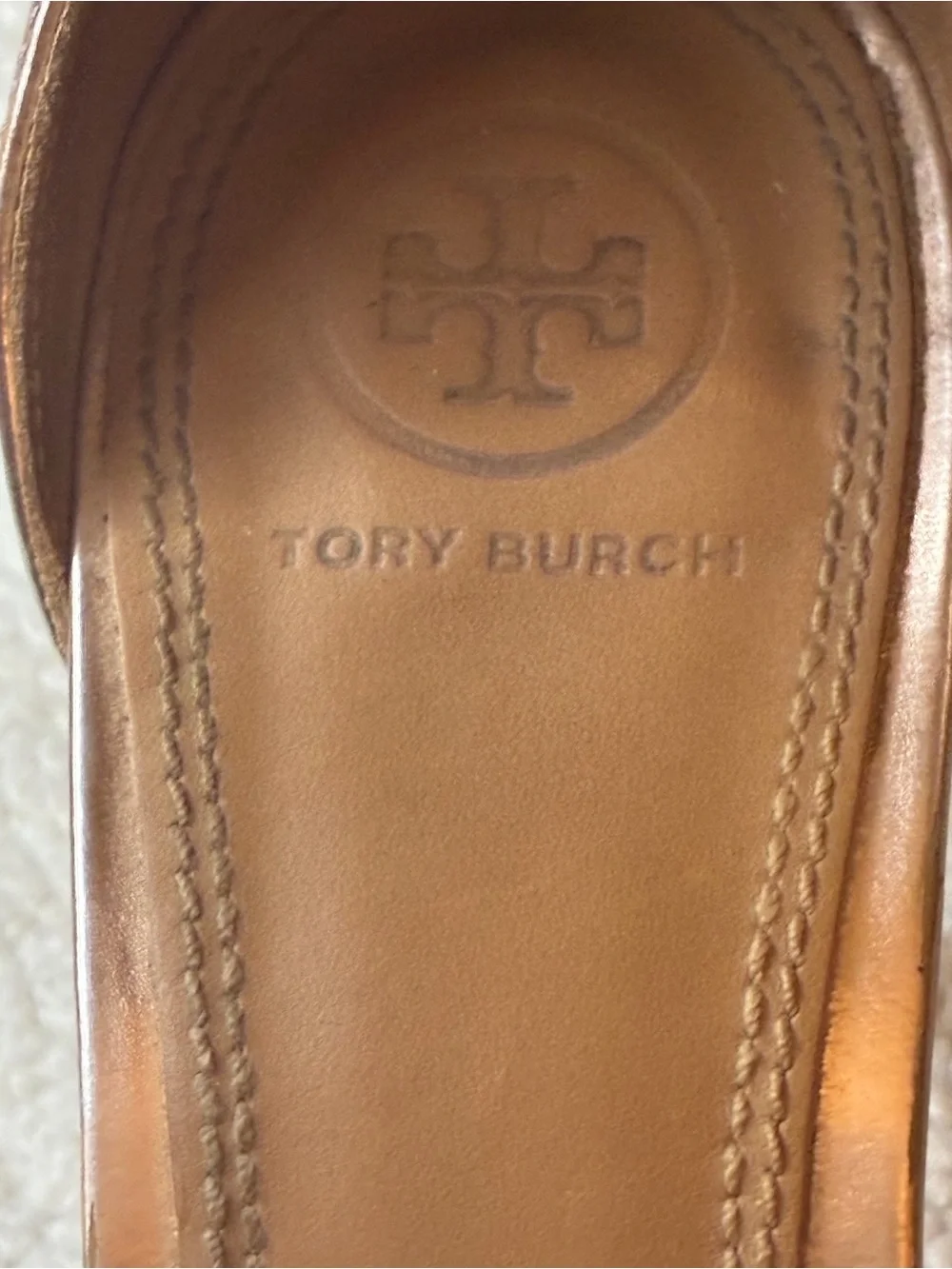 Tory Burch Metallic Gold Ankle Strap Heels Sandals Size 8M Leather Sole